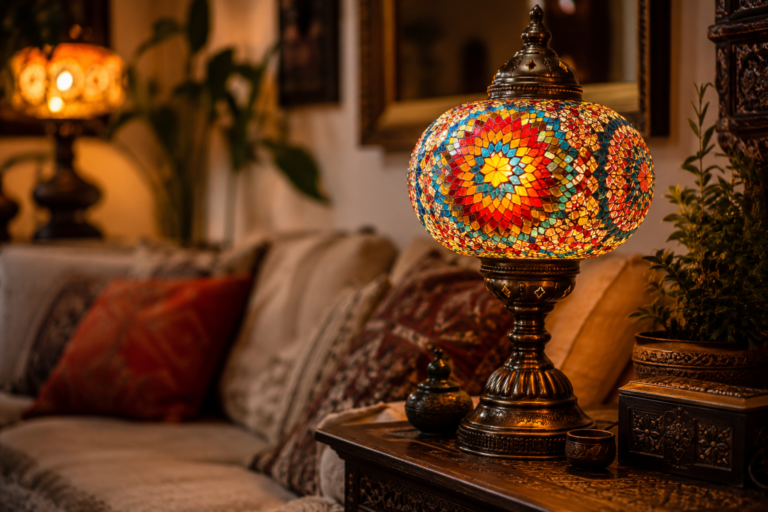 Handmade mosaic glass lamp for boho home decor interiors